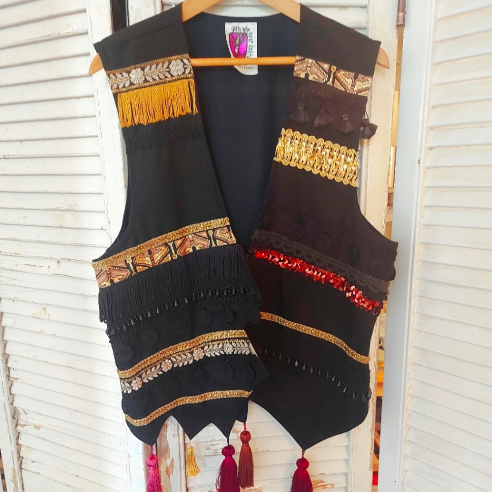 One-of-a-kind Handmade Vintage 90s Embellished Vest Medium/One Size